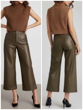 Anthro Maeve Colette Faux Leather Wide Leg Cropped Pants Size 26
